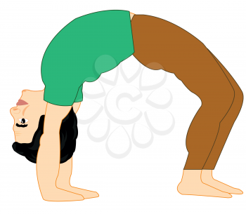 Man gymnast does exercise on white background is insulated