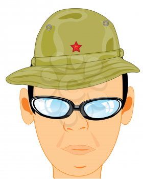Portrait of the soviet soldier in hat for countries with warm climate