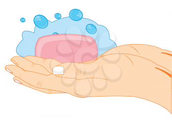 Vector illustration of the hands of the person washing hands with soap