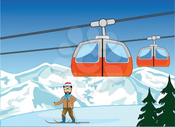 Vector illustration of the snow tops and lift on ski base