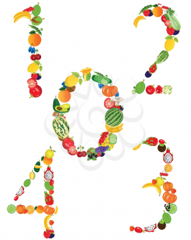 Vector illustration of the numerals built from fruit and vegetables