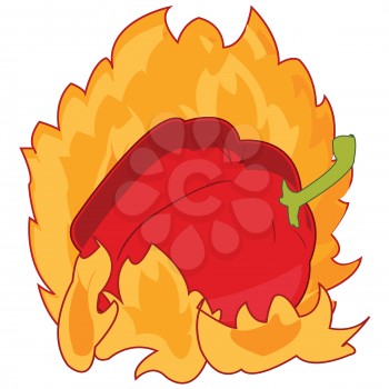 Vector illustration of the fruit pepper burning in flame