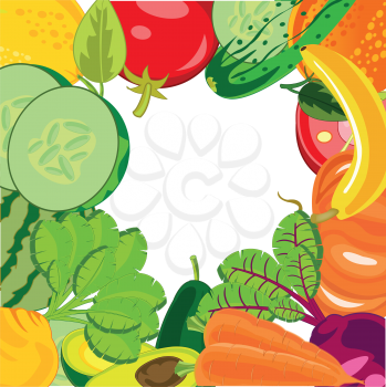 Ripe vegetables and fruits decorative background it is insulated