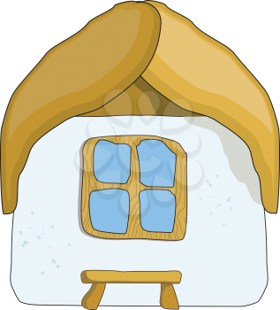 Royalty Free Clipart Image of a Cartoon House With a Bench in the Front