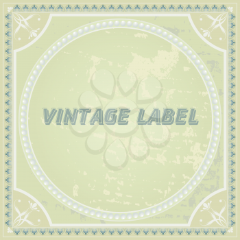 Royalty Free Clipart Image of a Vintage Sticker With a Blue Design Border and a Circle in the Center 