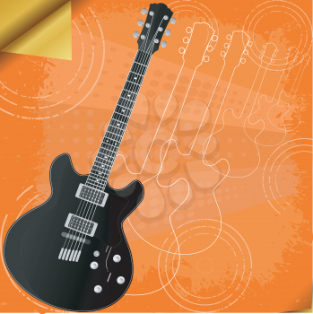 Royalty Free Clipart Image of a Background With Outlines of Different Sized  Guitars and Circular Shapes