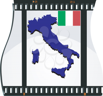 Royalty Free Clipart Image of a Map of Italy on a Filmstrip