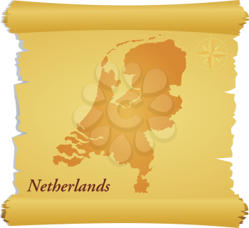 Royalty Free Clipart Image of a Parchment with a Map of Netherlands
