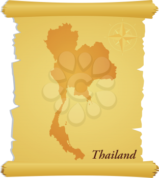 Royalty Free Clipart Image of a Parchment with a Silhouette of Thailand