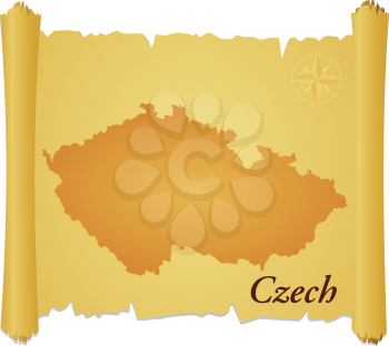 Royalty Free Clipart Image of a Parchment With a Silhouette of Czech