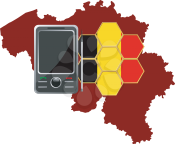 Royalty Free Clipart Image of a Phone on a Map of Belgium