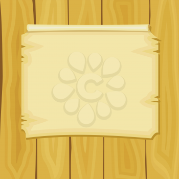 Royalty Free Clipart Image of a Blank Parchment on a Wood Background