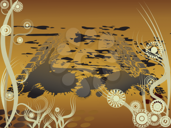 Royalty Free Clipart Image of an Abstract Background with Tire Marks and Designs