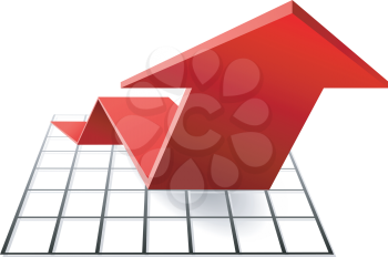 Royalty Free Clipart Image of a Red Arrow on a Chart Symbolizing Growth in 3d