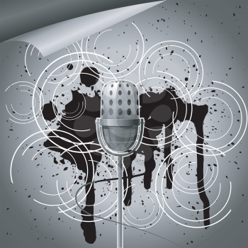 Royalty Free Clipart Image of a Retro Background With An Old Fashioned Microphone in the Center