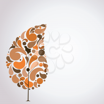 Royalty Free Clipart Image of a Leaf Painted With Abstract Fall Coloured Symbols