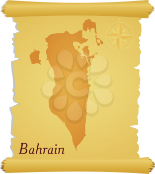 Royalty Free Clipart Image of a Parchment With a Silhouette Map of Bahrain