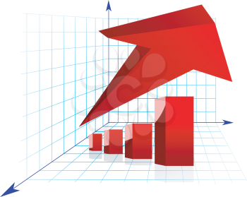 Royalty Free Clipart Image of the Color Diagram With a Red Arrow in 3D