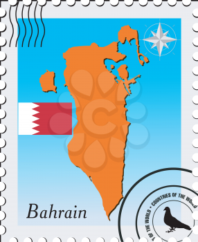 Royalty Free Clipart Image of a Stamp With a Photo of Bahrain 