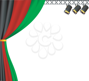 Royalty Free Clipart Image of a Stage With Overhead Lamps and a Curtain Representing Afghanistan 