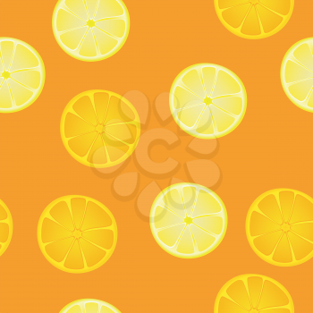 Royalty Free Clipart Image of Slices of Oranges and Lemons on an Orange Background