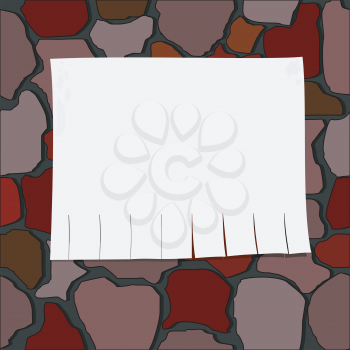 Royalty Free Clipart Image of a Rock Wall Background With a White Sheet of Paper With Slits at the Bottom
