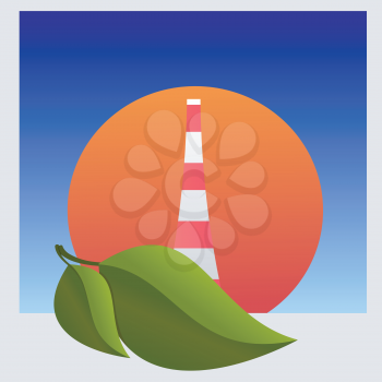 Royalty Free Clipart Image of a Bright Orange Icon With a Striped Ladder and Two Green Leaves