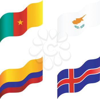 Set of flags of Cameroon, Cyprus, Colombia, Iceland