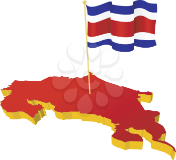 three-dimensional image map of Costa Rica with the national flag 