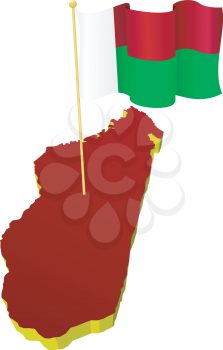 three-dimensional image map of Madagascar with the national flag 
