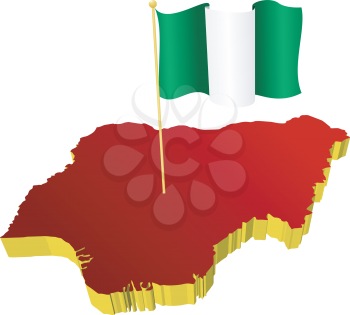 three-dimensional image map of Nigeria with the national flag 
