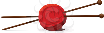 Vector illustration of wool ball and knitting needles
