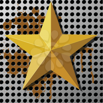 Gold star on a metal background with holes
