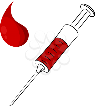 Cartoon syringe and a drop of blood. eps10