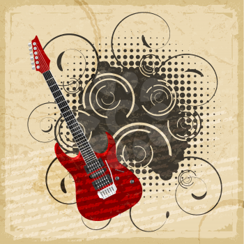 Vintage paper background with the image of an electric guitar