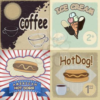 Set of vintage cards with the image of fast food