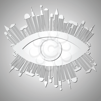 Abstract background with eye and buildings