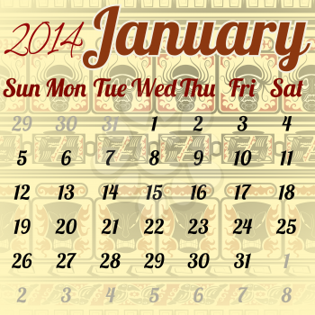 Calendar for January in the African style