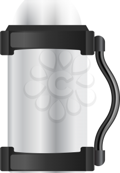Silver thermos flask on a white background