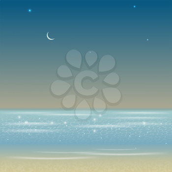 Illustration of night sea landscape