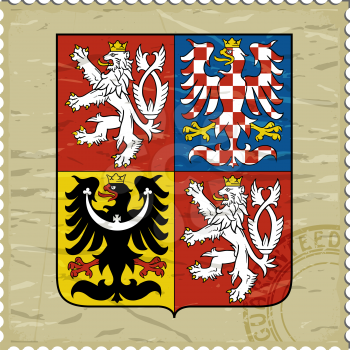 Coat of arms of  Czech Republic on the old postage stamp