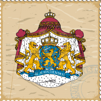 Coat of arms of  Netherlands on the old postage stamp