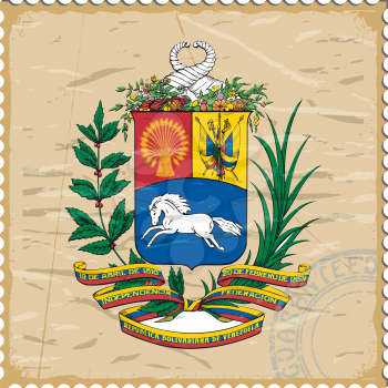 Coat of arms of  Venezuela on the old postage stamp