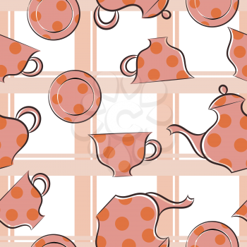 Seamless texture with cups and coffee pot