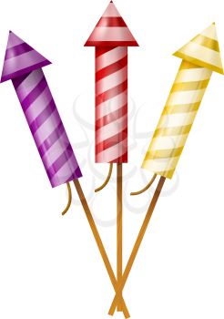 Three colorful fireworks rocket