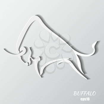 Silhouette strong wild bull on a gray background
