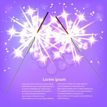Couple with sparklers on a purple background. Vector illustration.