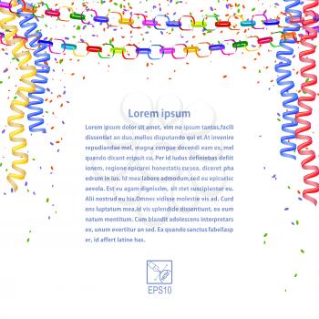 Festive garland, confetti, streamers isolated on white background. Vector illustration.