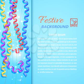 Blue background with serpentine, flares and field for text. Vector illustration.
