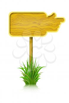 Wooden board in the shape of a hand and grass isolated on white background. Vector illustration. 
